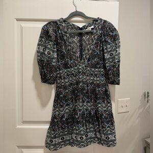 SEA New York Floral V-Neck Tiered Dress with Puff Sleeves